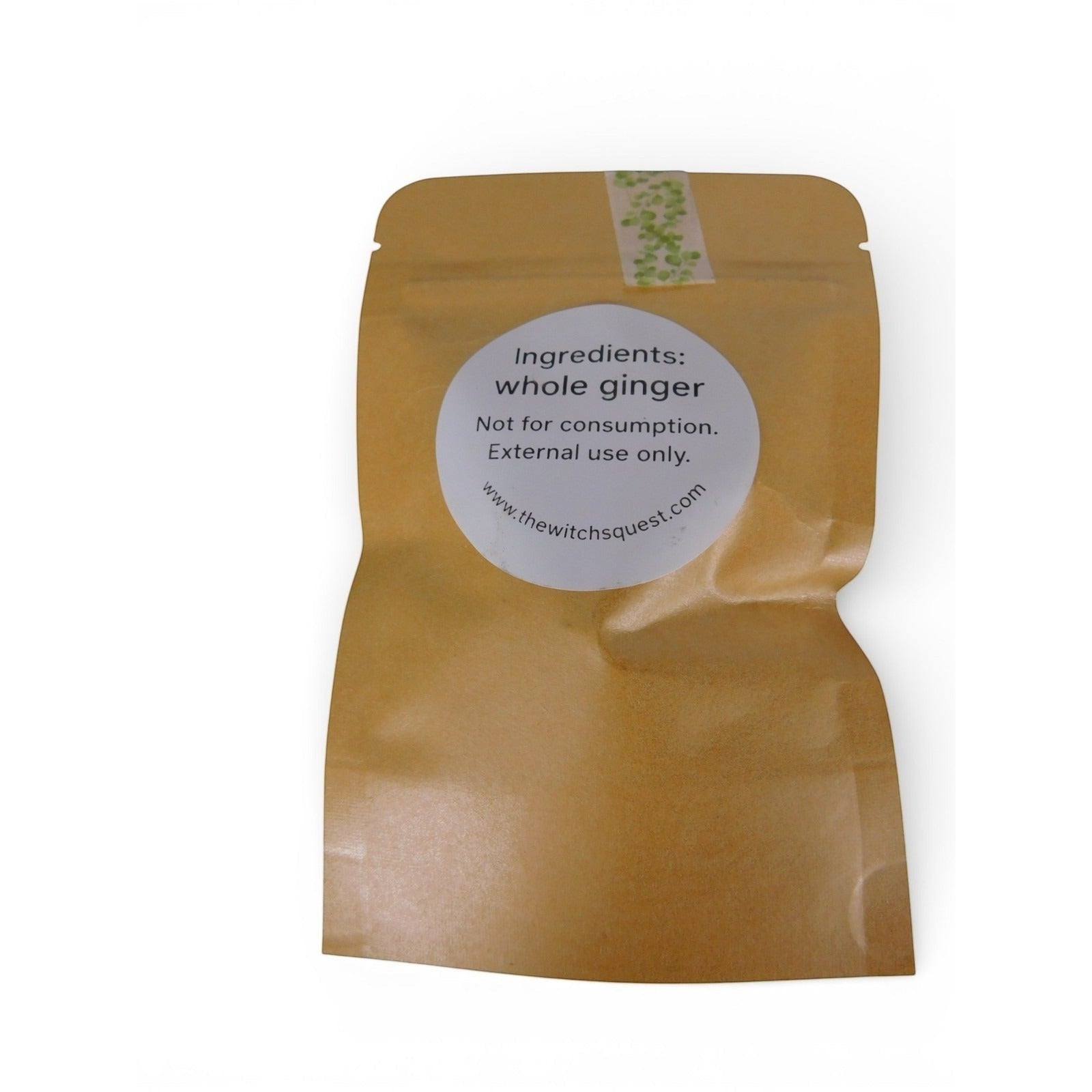The Witches' Quest whole dried ginger root in a kraft paper pouch for ritual spellwork and altar offerings