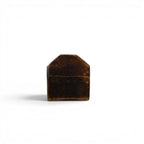 The Witches' Quest rustic wooden incense burner box with a dark stained finish and beveled top view