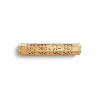 The Witches' Quest handcrafted wooden incense burner box with floral cutout patterns for aromatherapy smoke diffusion