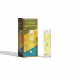 The Witches' Quest 1-minute glass liquid sand timer with bright yellow fluid and its decorative gift box.