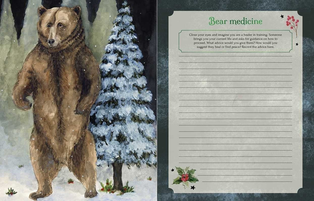 The Witches' Quest Seasons of the Witch Yule Journal open spread featuring a bear illustration and writing prompt