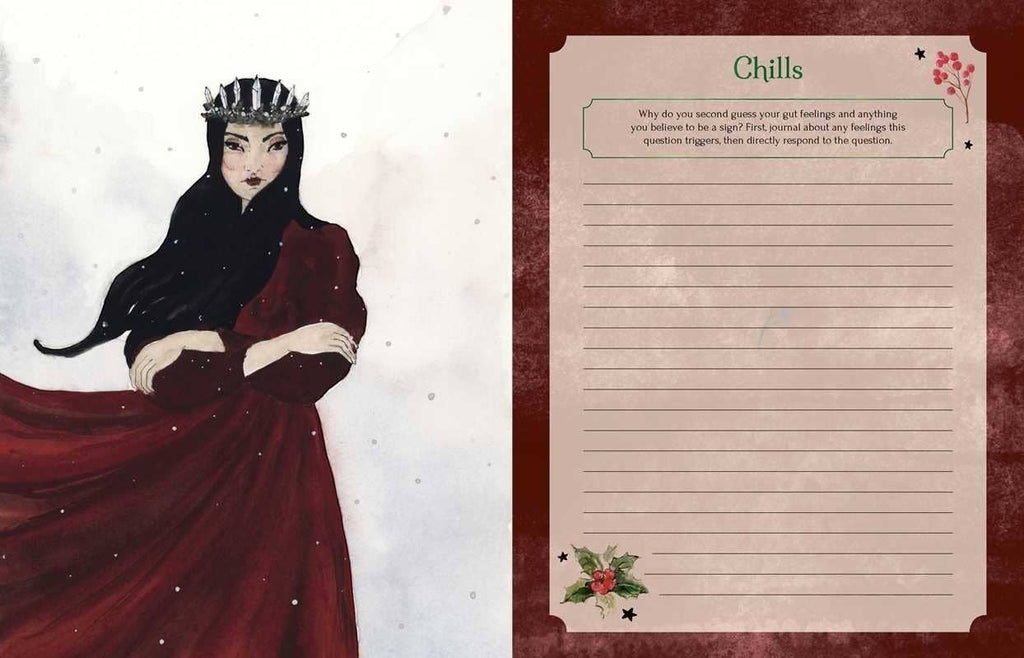 The Witches' Quest Seasons of the Witch Yule Journal open page with watercolor illustration and writing prompt