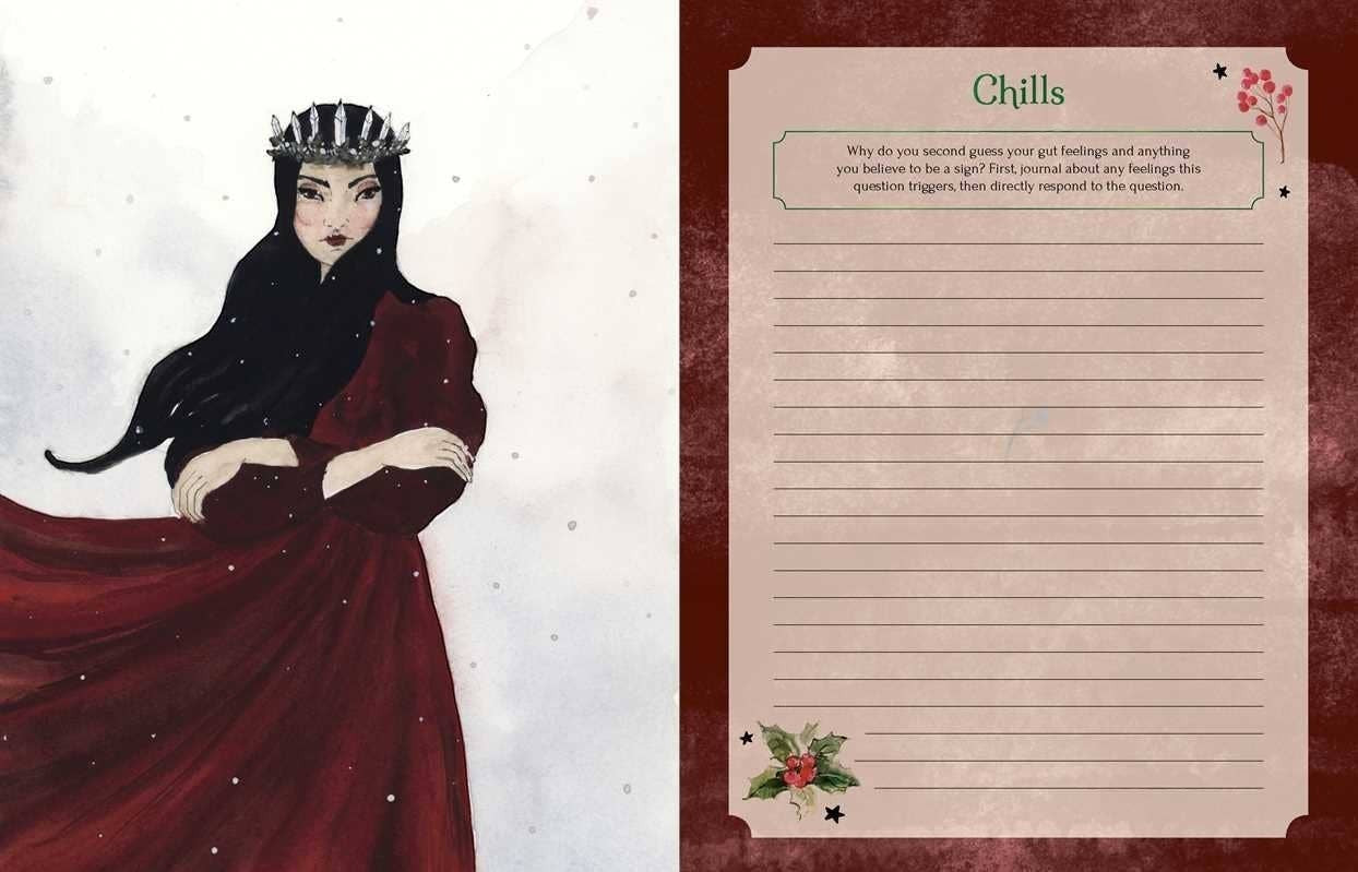 The Witches' Quest Seasons of the Witch Yule Journal open page with watercolor illustration and writing prompt