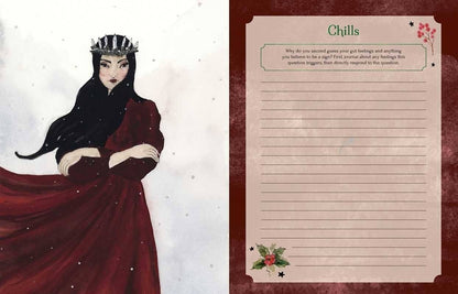 The Witches' Quest Seasons of the Witch Yule Journal open page with watercolor illustration and writing prompt