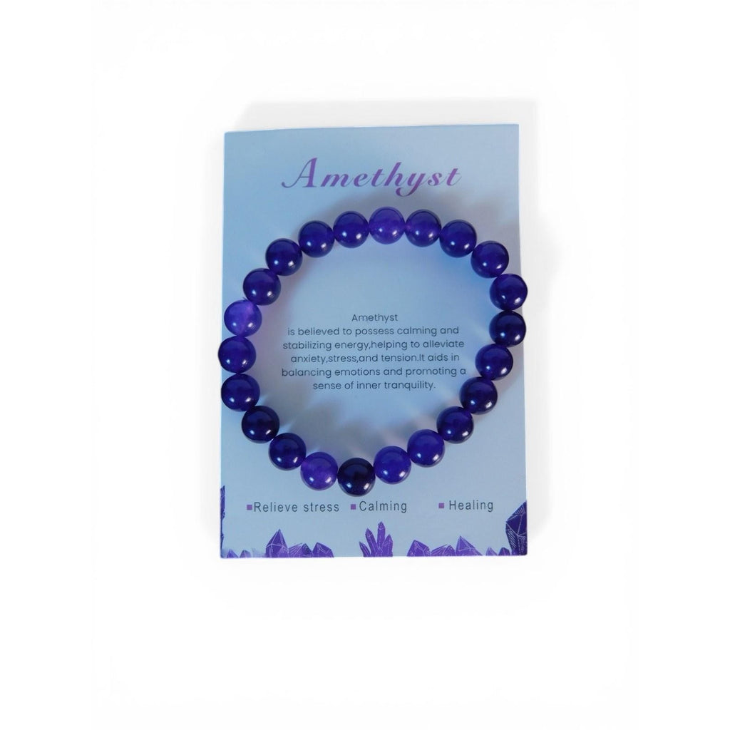 Ash & Sea Amethyst Beaded Bracelet 8mm Stretch Healing Crystal Calming Energy
