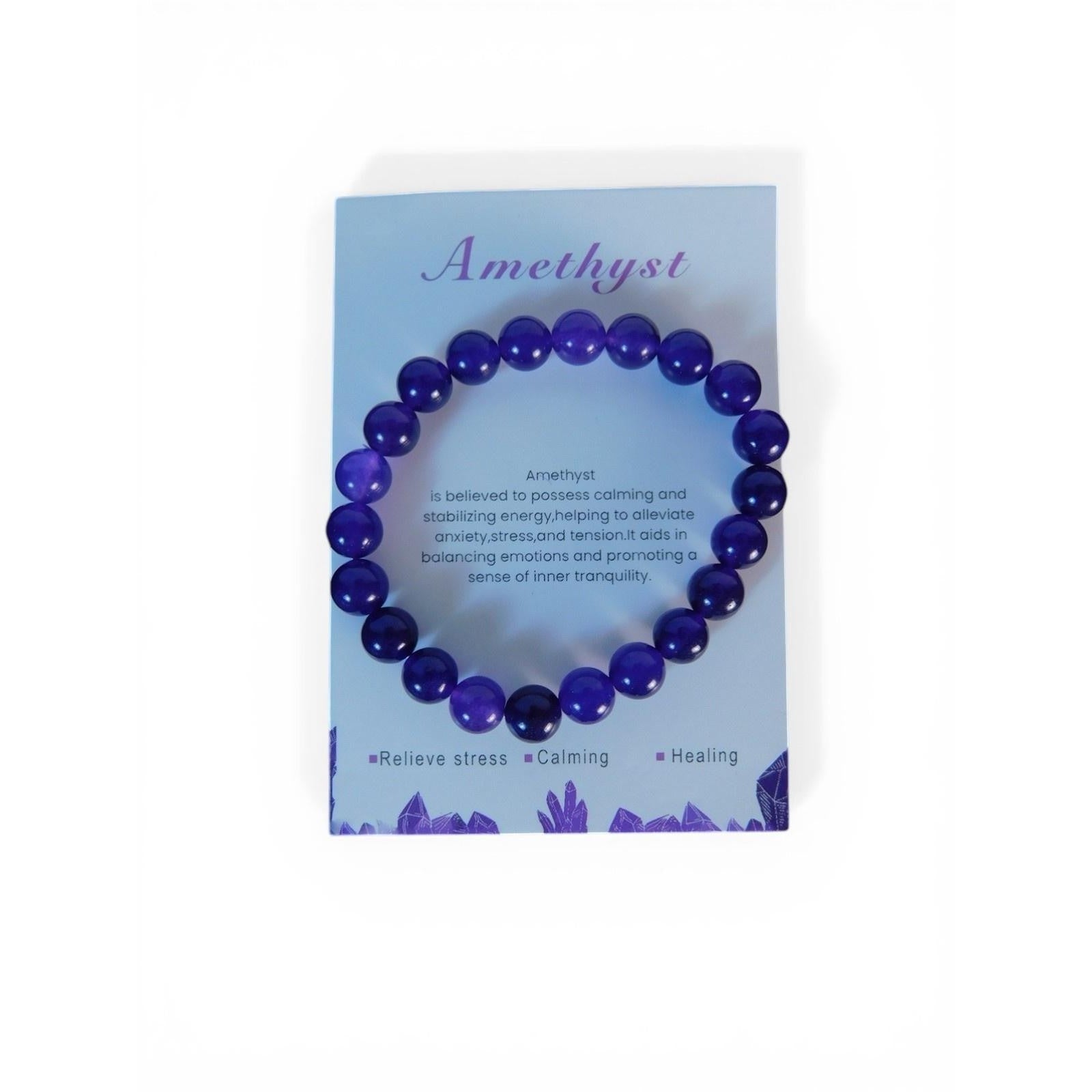 Ash & Sea Amethyst Beaded Bracelet 8mm Stretch Healing Crystal Calming Energy