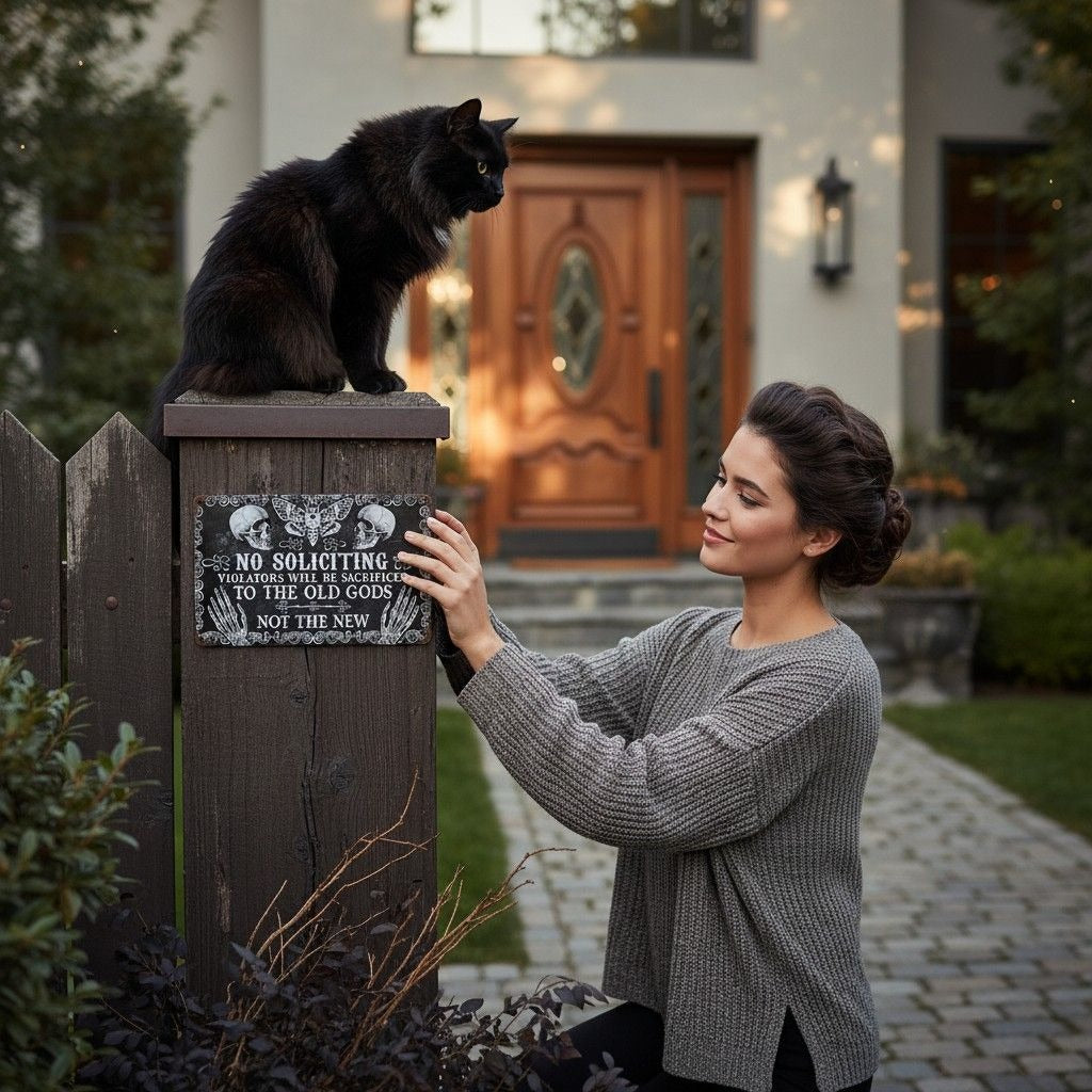 No Soliciting Metal Sign - Sacrificial Old Gods Gothic - 12x8