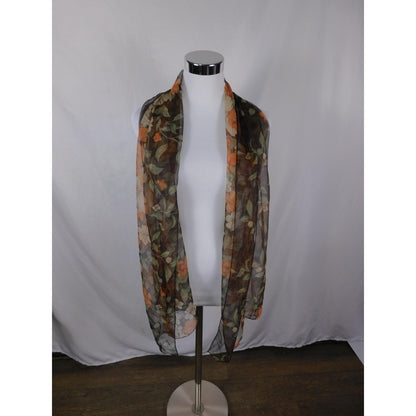 Unified Title "Brown Orange Floral Chiffon Scarf Sheer Boho OS