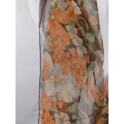 Unified Title "Brown Orange Floral Chiffon Scarf Sheer Boho OS