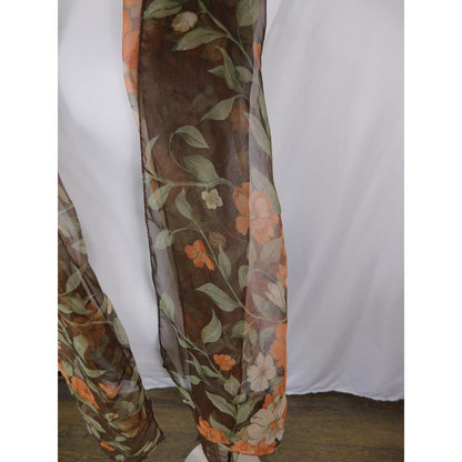 Unified Title "Brown Orange Floral Chiffon Scarf Sheer Boho OS