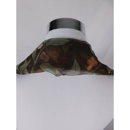 Unified Title "Brown Orange Floral Chiffon Scarf Sheer Boho OS