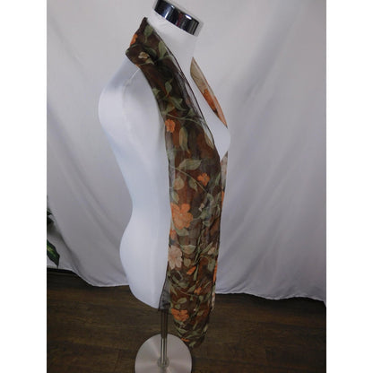 Unified Title "Brown Orange Floral Chiffon Scarf Sheer Boho OS