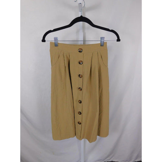Naggoo Medium Khaki Button Front A-Line Midi Skirt Pockets