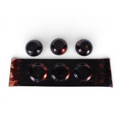 Gold Fused Glass Triple Tea Light Candle Holder Set Tray Unmarked Home Decor
