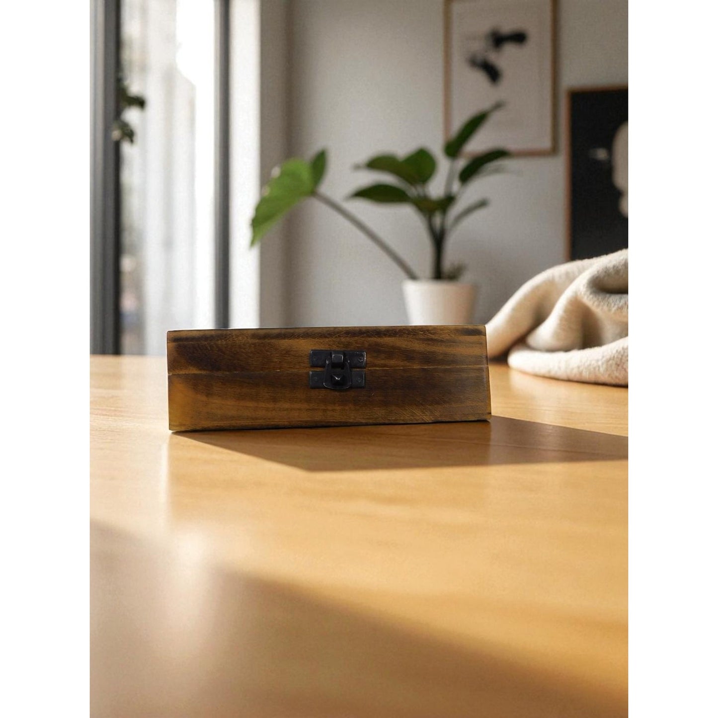 Hand Carved Wooden Box Tarot Floral Motif Latch Closure Storage Jewelry Decor