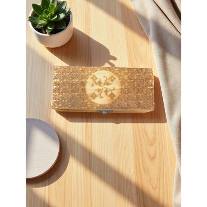 Hand Carved Wooden Box Tarot Floral Motif Latch Closure Storage Jewelry Decor