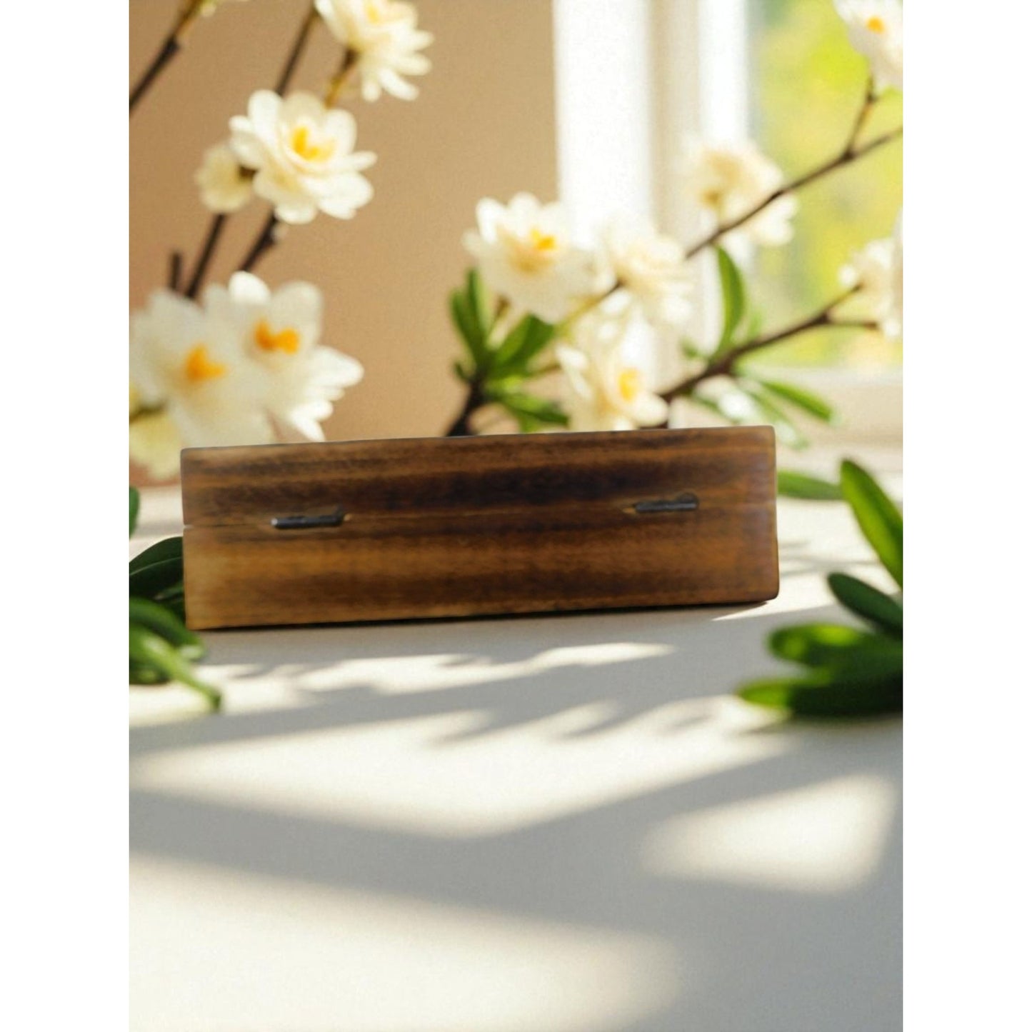 Hand Carved Wooden Box Tarot Floral Motif Latch Closure Storage Jewelry Decor
