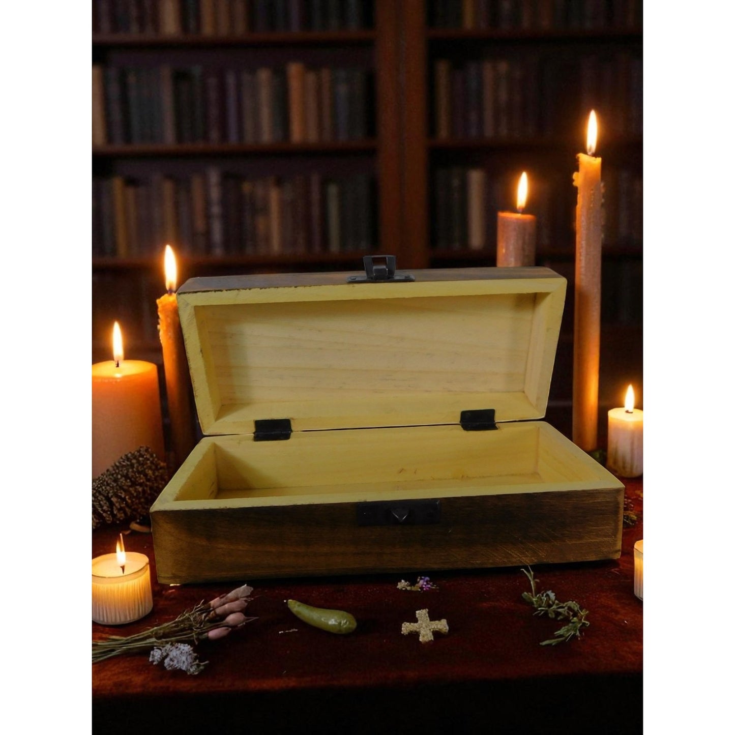 Hand Carved Wooden Box Tarot Floral Motif Latch Closure Storage Jewelry Decor