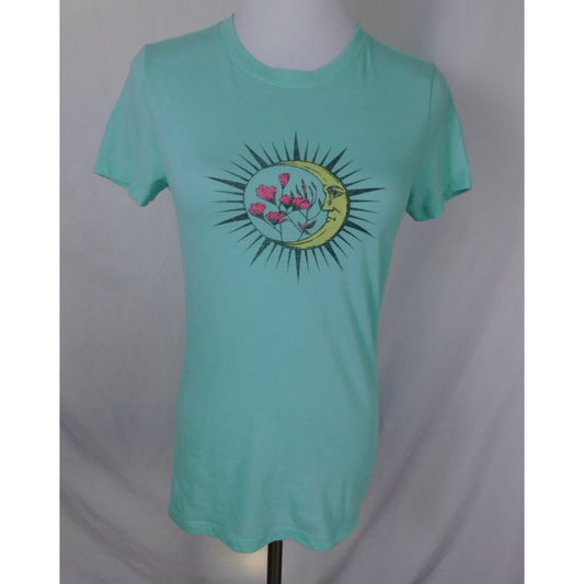 Free State M Moon & Flowers Tee Celestial Witchcore Graphic Shirt Aqua
