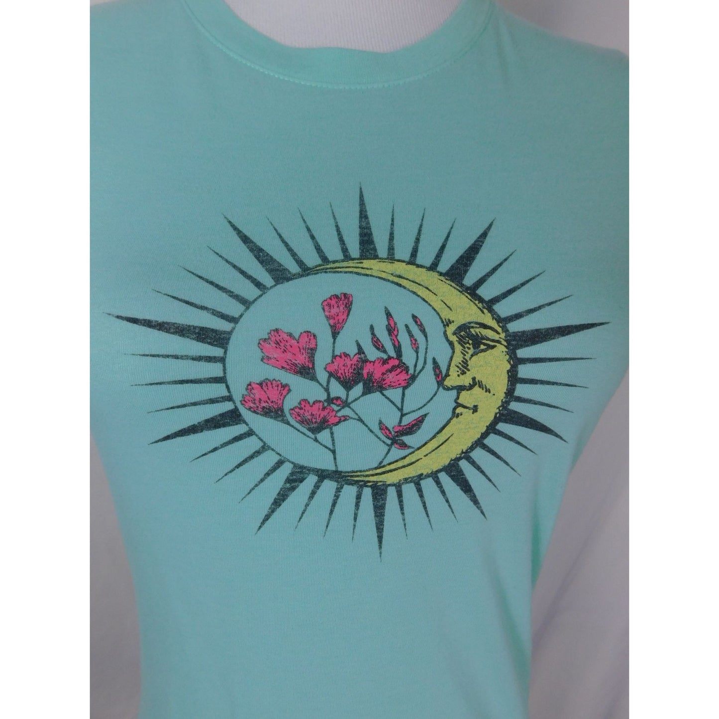Free State M Moon & Flowers Tee Celestial Witchcore Graphic Shirt Aqua