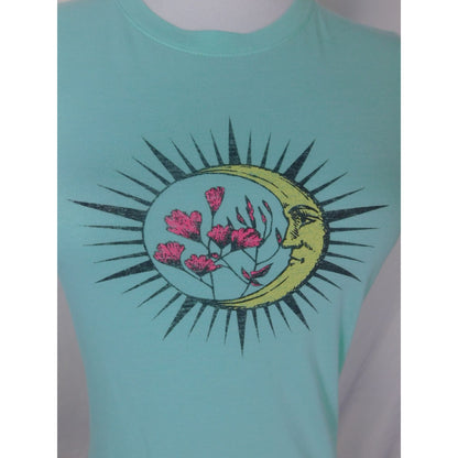 Free State M Moon & Flowers Tee Celestial Witchcore Graphic Shirt Aqua
