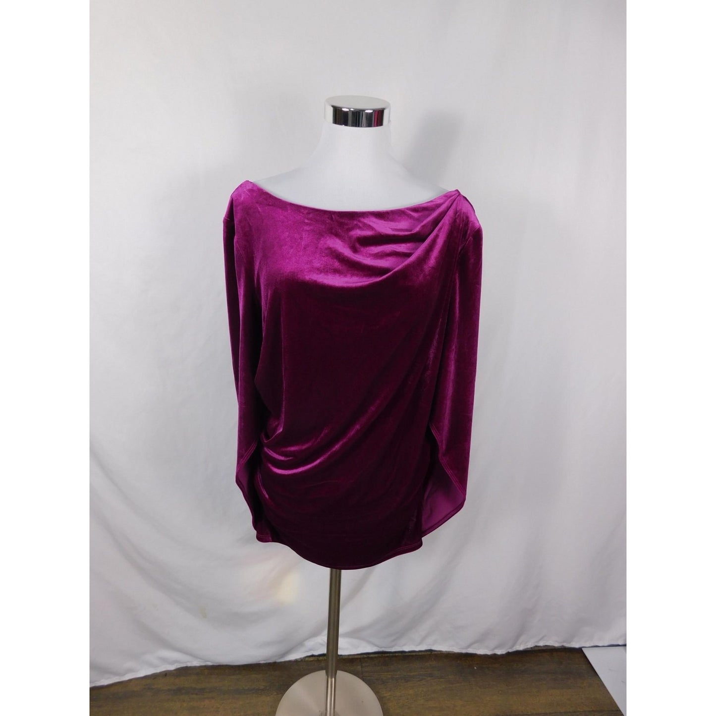 R&M Richards Top Womens XL Fuchsia Velvet Draped Cowl Back Dolman Blouse 9250