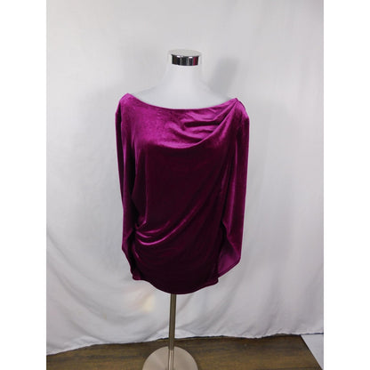 R&M Richards Top Womens XL Fuchsia Velvet Draped Cowl Back Dolman Blouse 9250