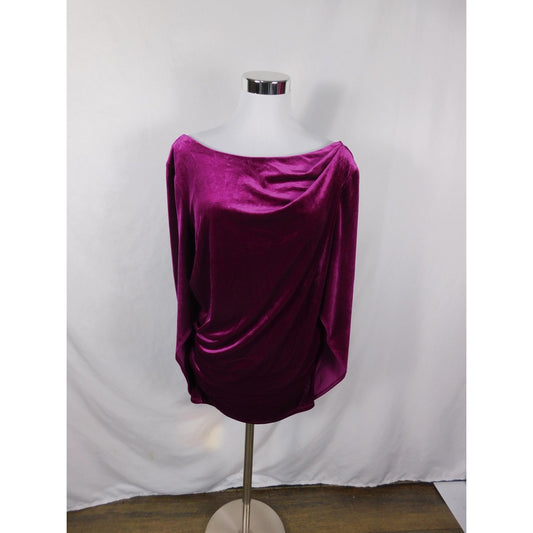 R&M Richards Top Womens XL Fuchsia Velvet Draped Cowl Back Dolman Blouse 9250