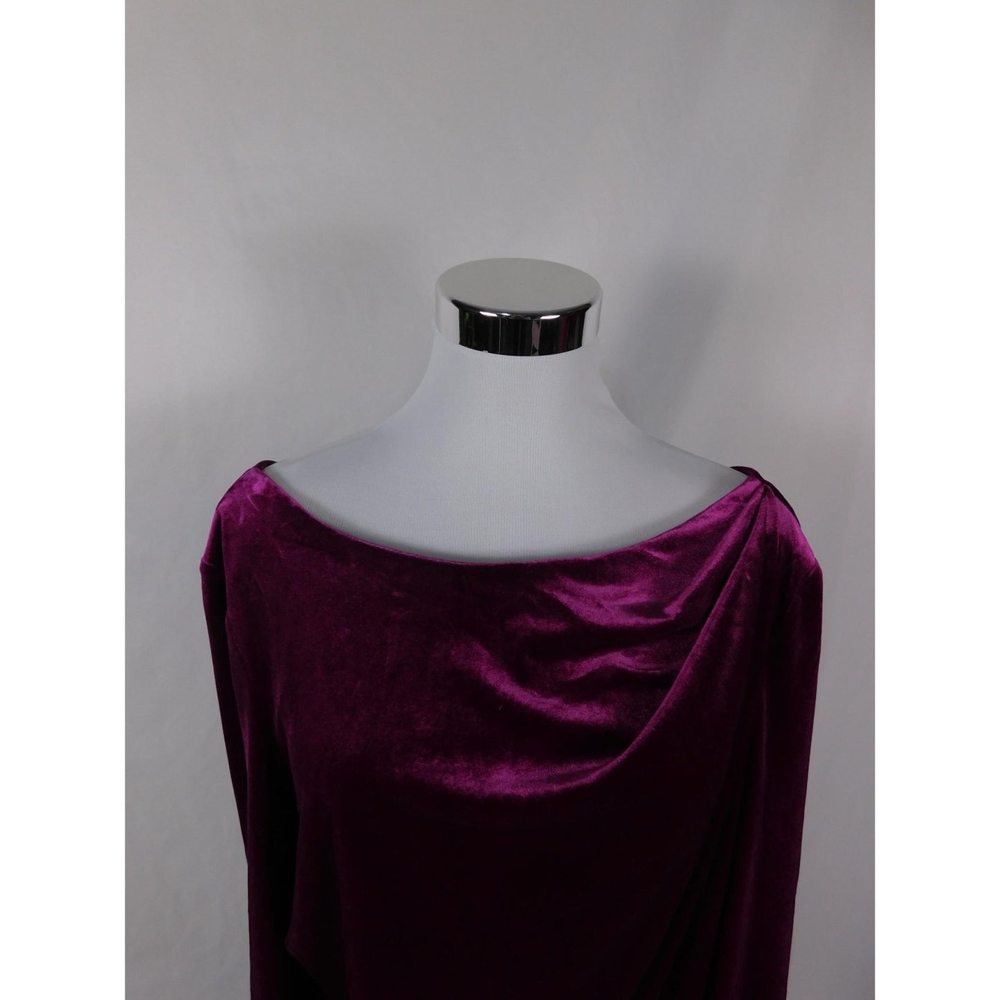 R&M Richards Top Womens XL Fuchsia Velvet Draped Cowl Back Dolman Blouse 9250