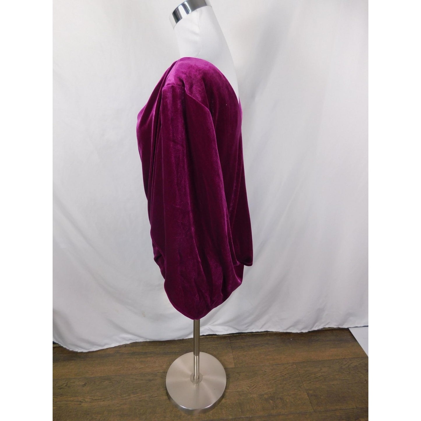 R&M Richards Top Womens XL Fuchsia Velvet Draped Cowl Back Dolman Blouse 9250