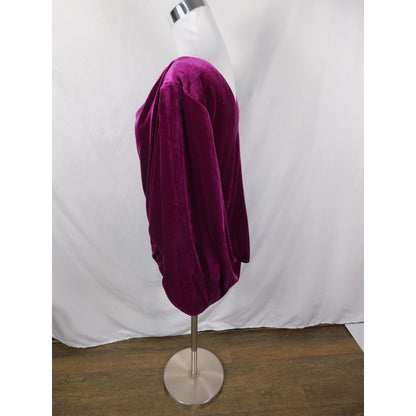 R&M Richards Top Womens XL Fuchsia Velvet Draped Cowl Back Dolman Blouse 9250