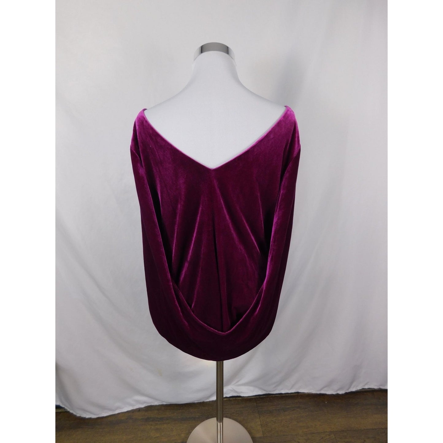 R&M Richards Top Womens XL Fuchsia Velvet Draped Cowl Back Dolman Blouse 9250