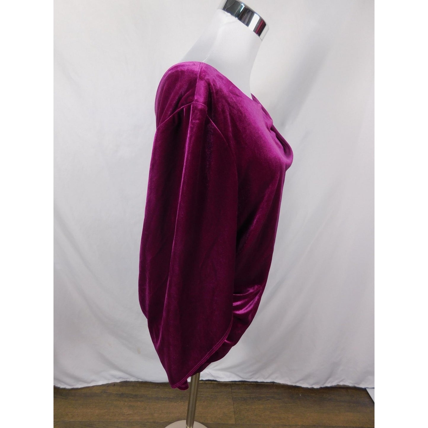 R&M Richards Top Womens XL Fuchsia Velvet Draped Cowl Back Dolman Blouse 9250