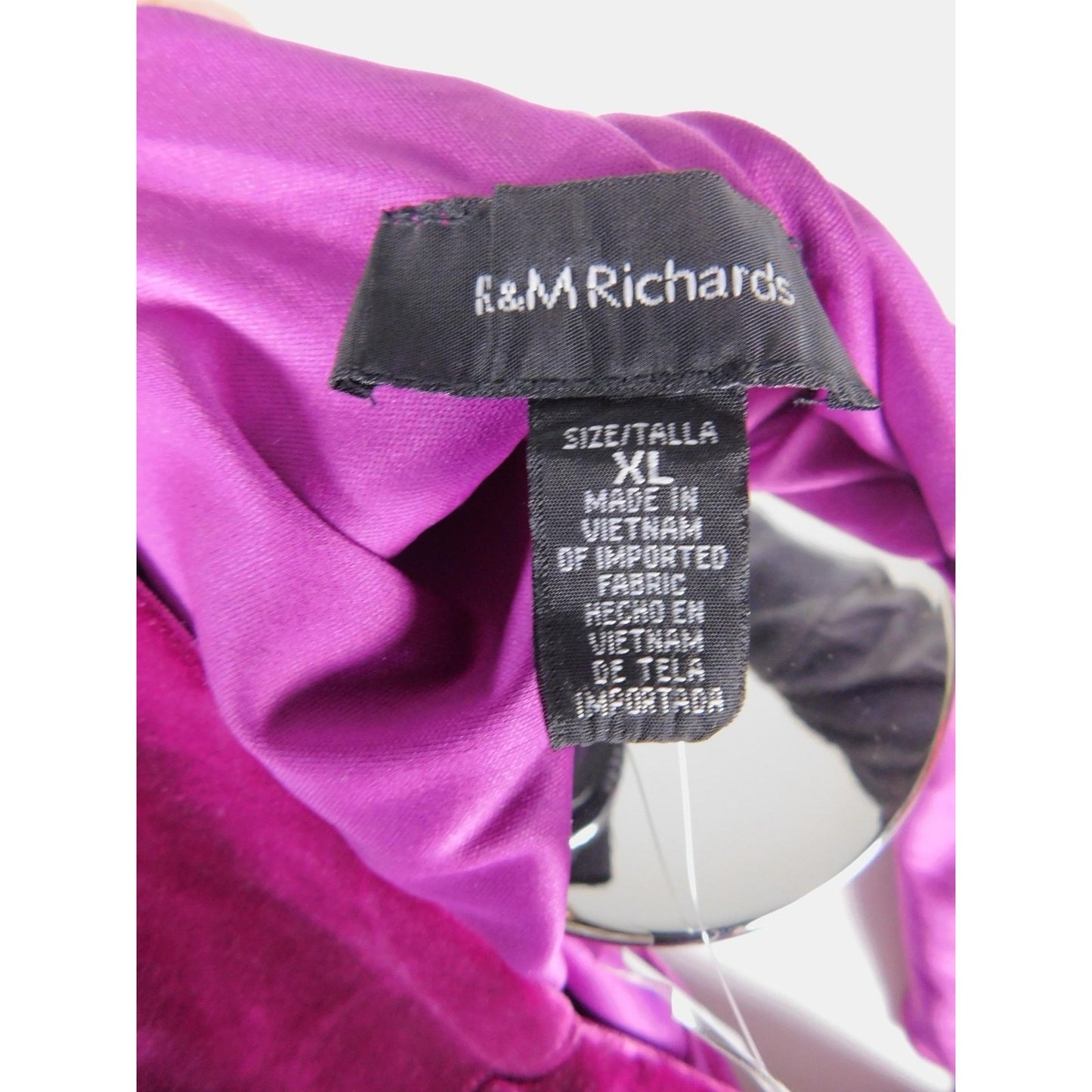 R&M Richards Top Womens XL Fuchsia Velvet Draped Cowl Back Dolman Blouse 9250