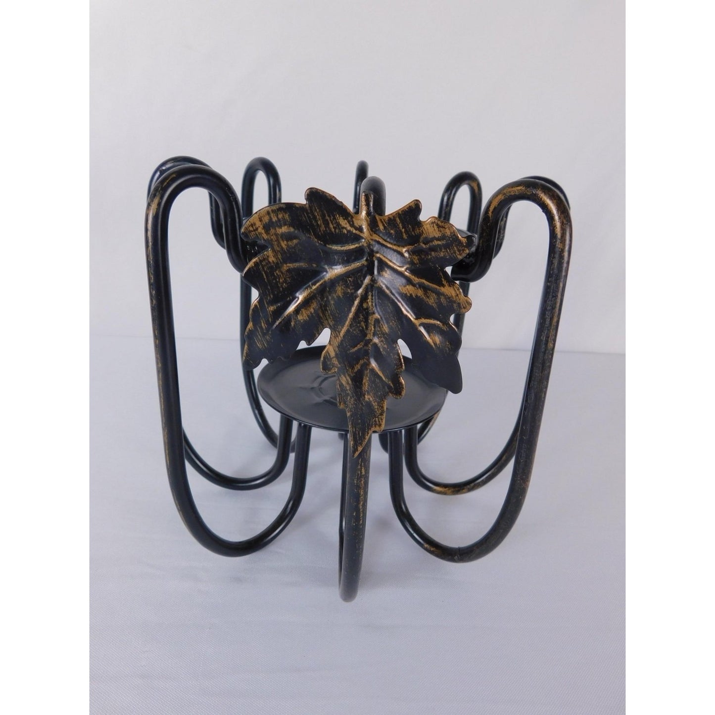 Black Metal Leaf Centerpiece Bowl Stand Traditional Seasonal Home Decor Accent