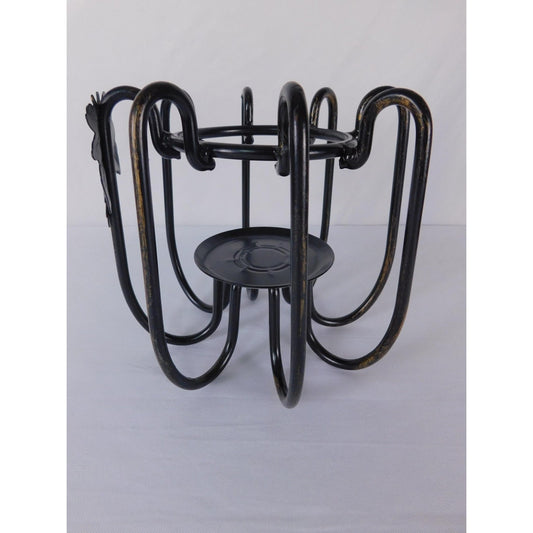Black Metal Leaf Centerpiece Bowl Stand Traditional Seasonal Home Decor Accent