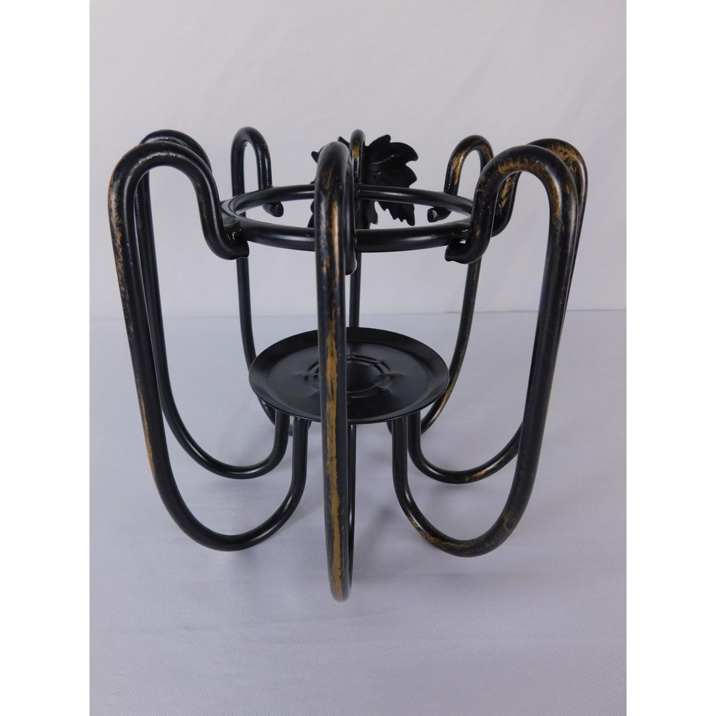 Black Metal Leaf Centerpiece Bowl Stand Traditional Seasonal Home Decor Accent