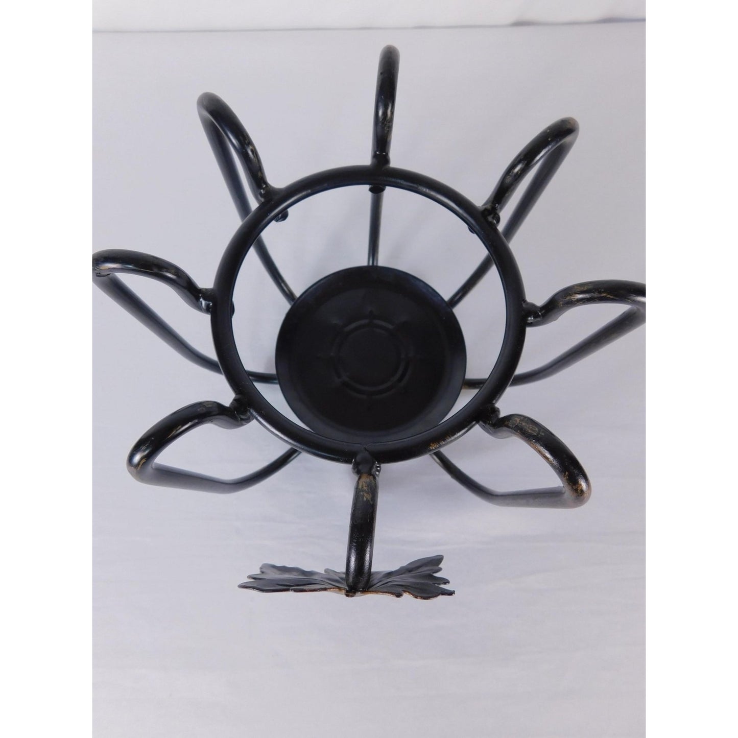 Black Metal Leaf Centerpiece Bowl Stand Traditional Seasonal Home Decor Accent