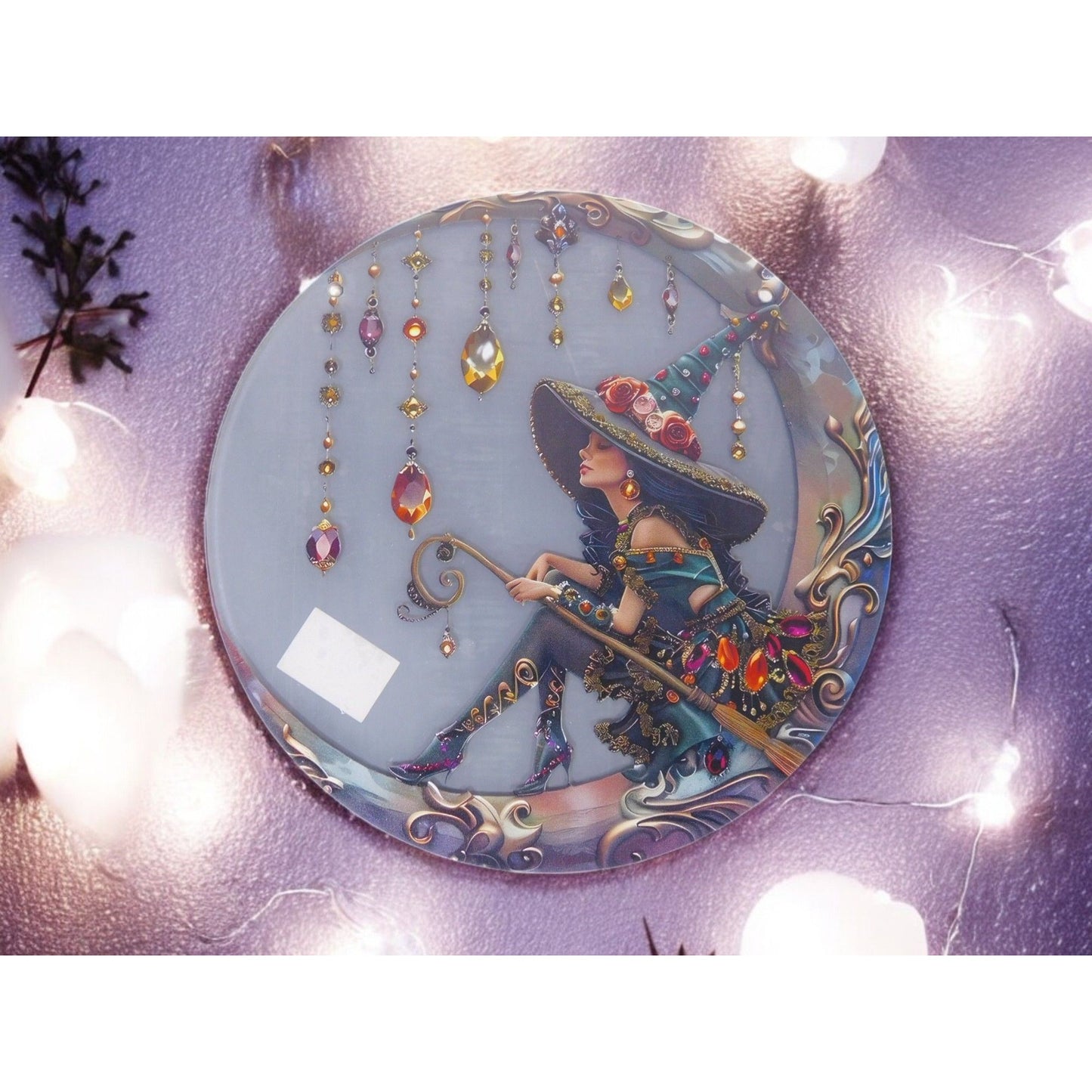 Crystal Moon Witch Suncatcher Acrylic 8"x8" Wall Hanging Art Décor
