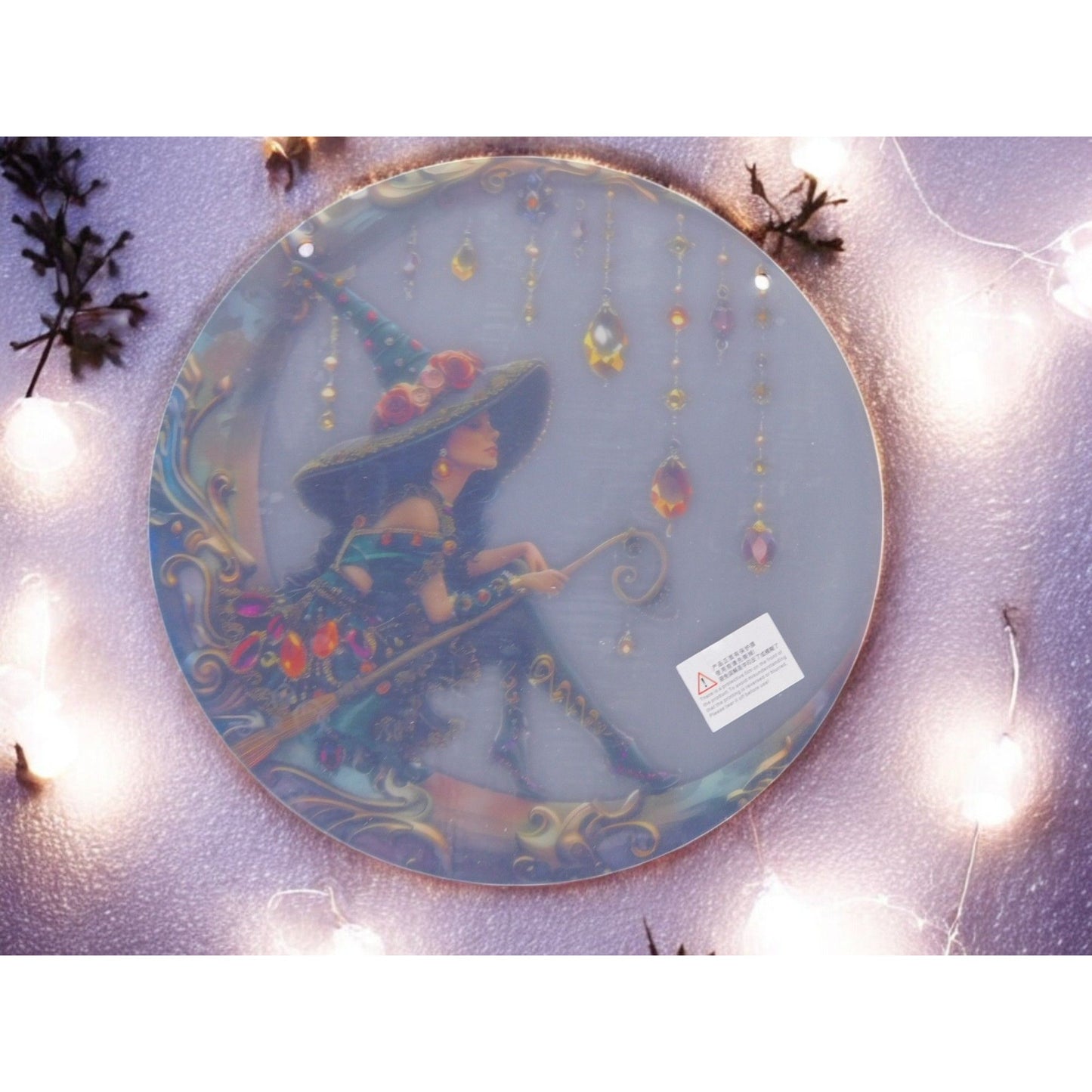 Crystal Moon Witch Suncatcher Acrylic 8"x8" Wall Hanging Art Décor