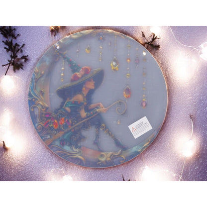 Crystal Moon Witch Suncatcher Acrylic 8"x8" Wall Hanging Art Décor