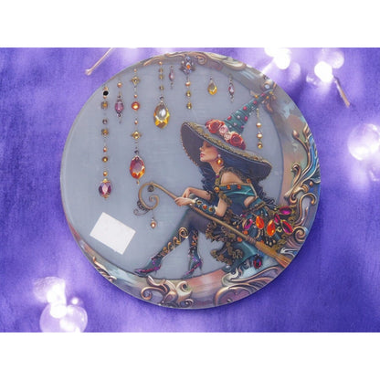 Crystal Moon Witch Suncatcher Acrylic 8"x8" Wall Hanging Art Décor