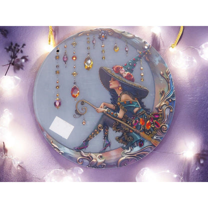 Crystal Moon Witch Suncatcher Acrylic 8"x8" Wall Hanging Art Décor