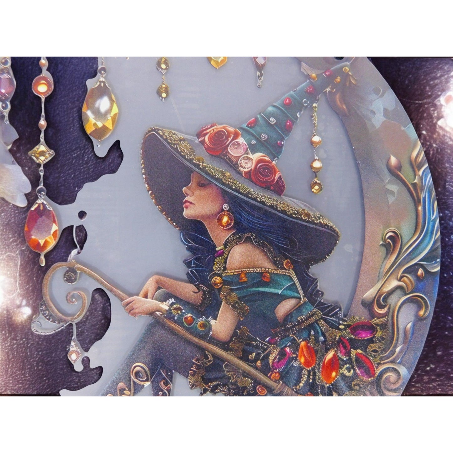 Crystal Moon Witch Suncatcher Acrylic 8"x8" Wall Hanging Art Décor