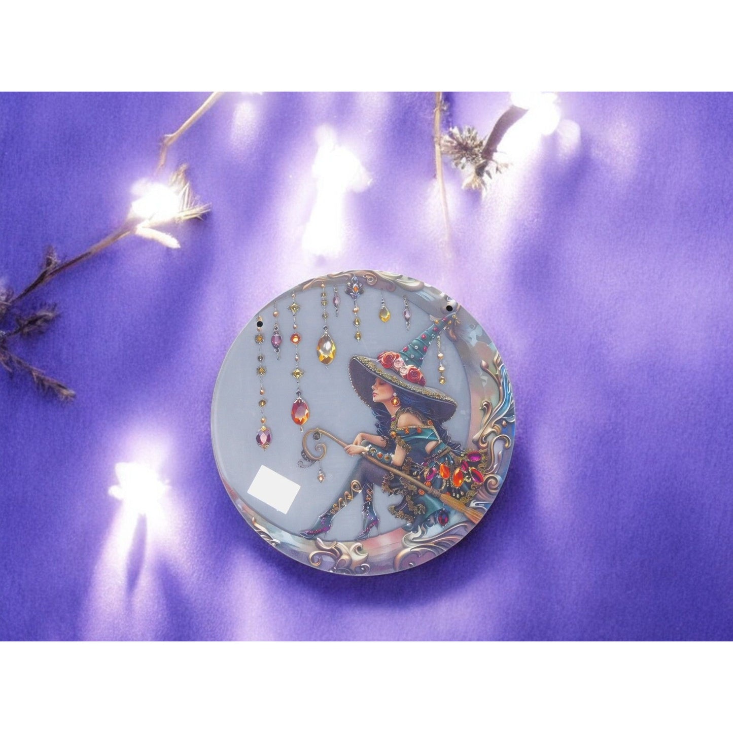 Crystal Moon Witch Suncatcher Acrylic 8"x8" Wall Hanging Art Décor