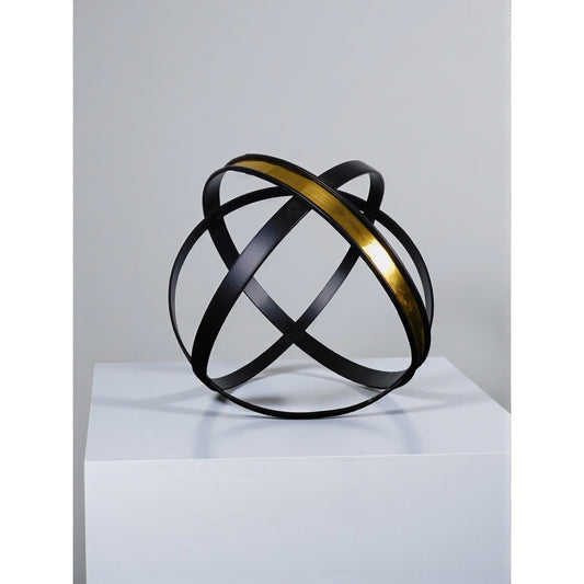 Black Gold Armillary Orb 8" Metal Geometric Sculpture
