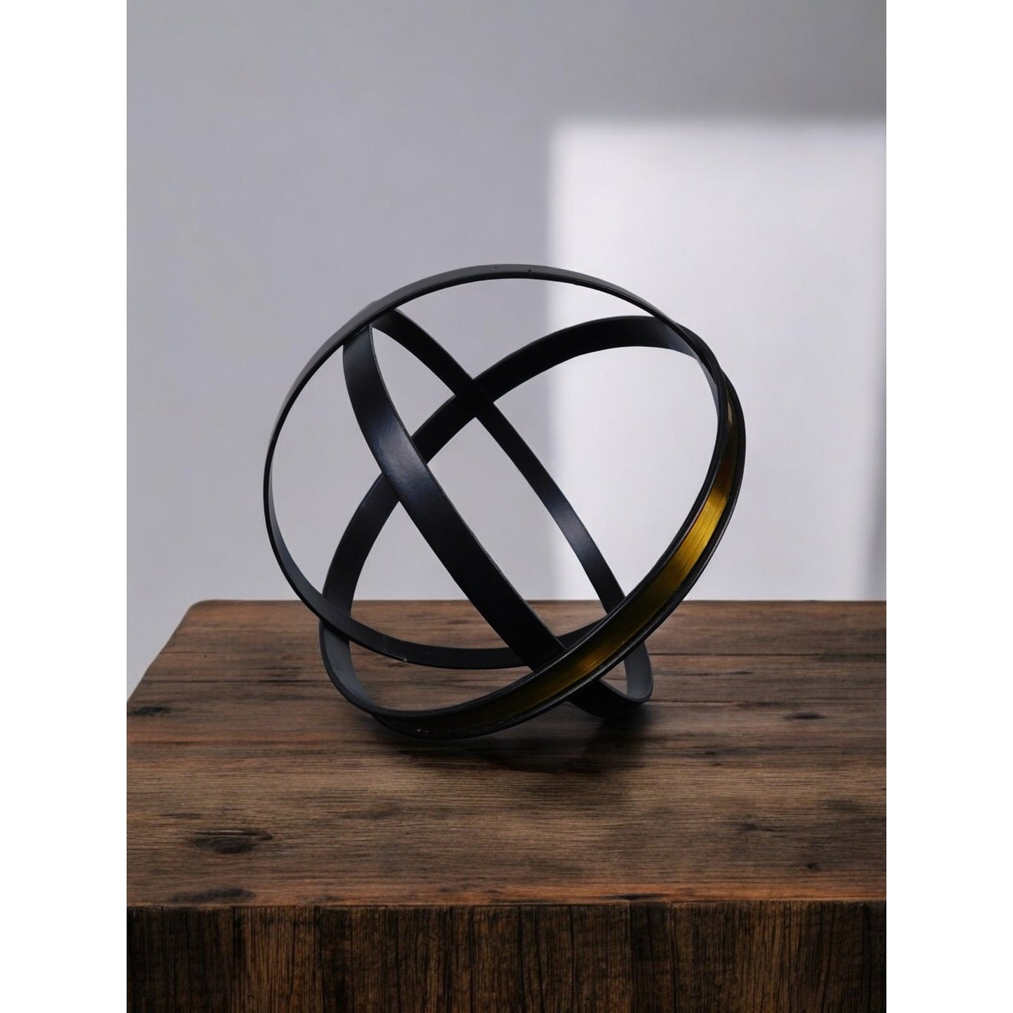 Black Gold Armillary Orb 8" Metal Geometric Sculpture