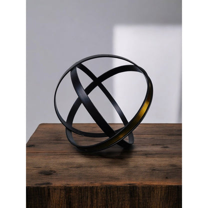 Black Gold Armillary Orb 8" Metal Geometric Sculpture