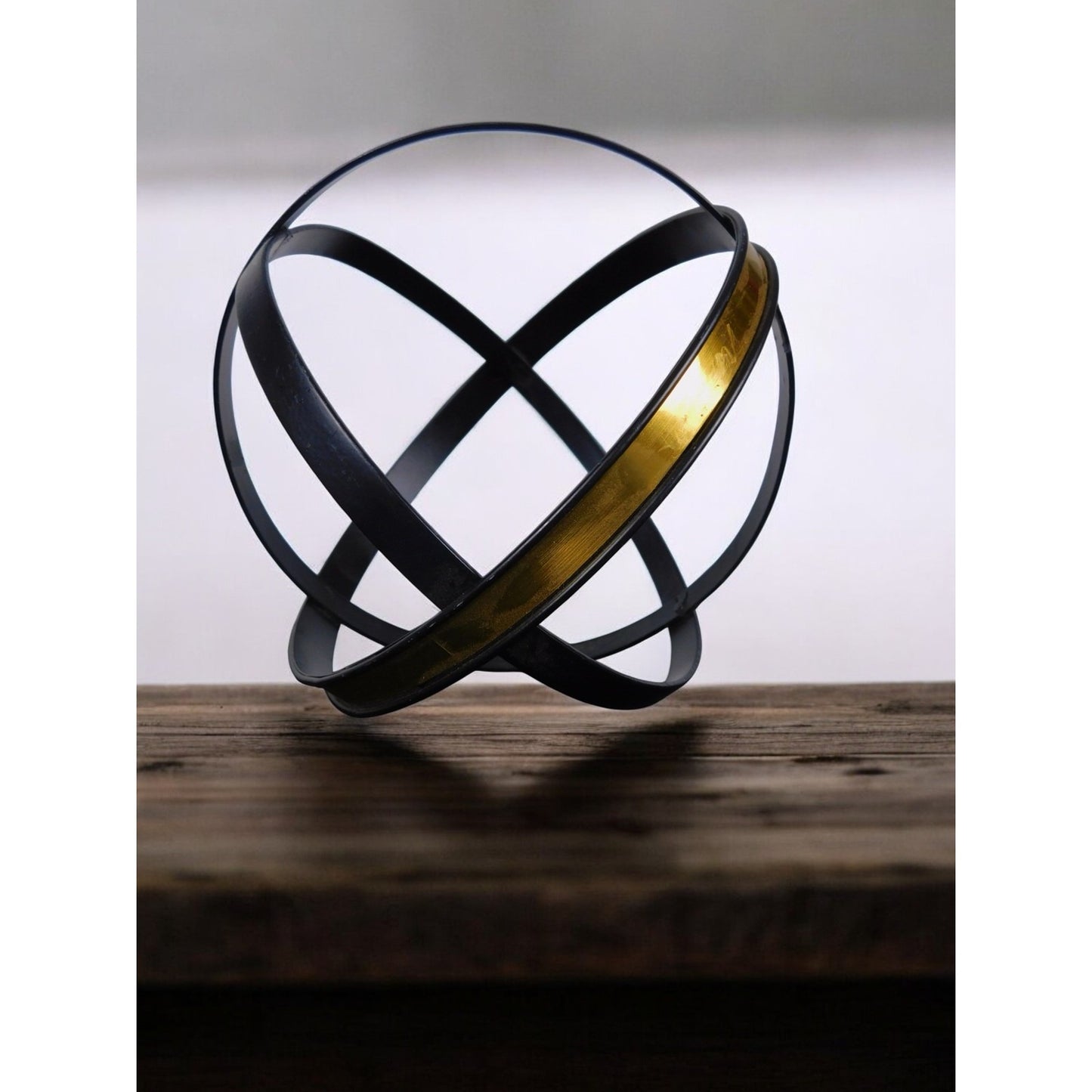 Black Gold Armillary Orb 8" Metal Geometric Sculpture