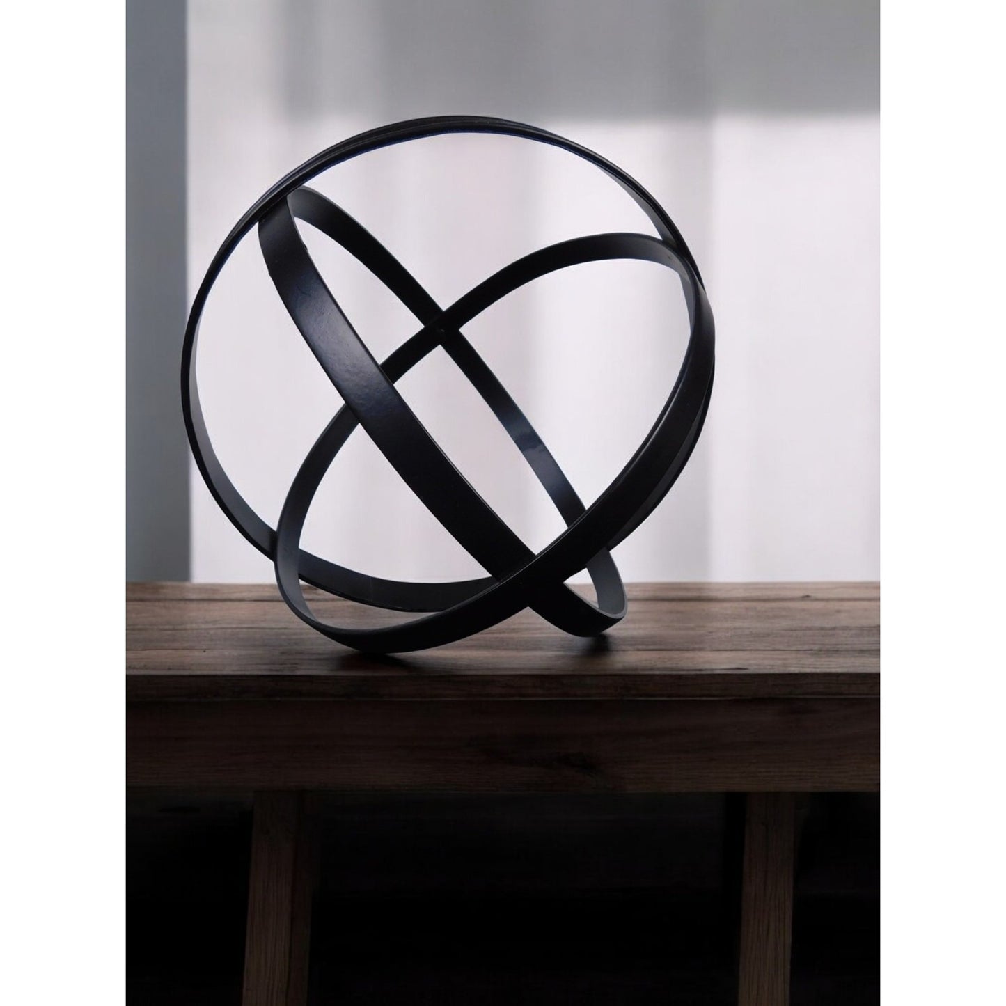 Black Gold Armillary Orb 8" Metal Geometric Sculpture
